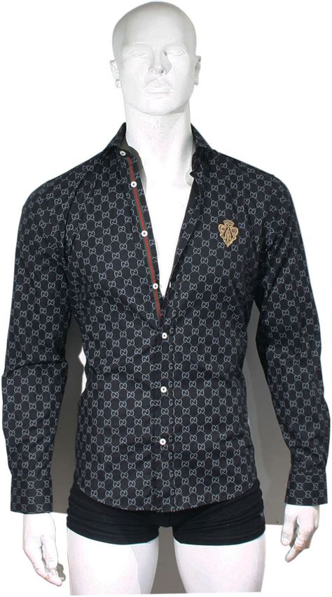 mens gucci button down shirt black and gold|Gucci button up shirt men.